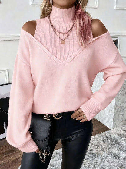 Women's Plain Cut Out High Neck Sweater