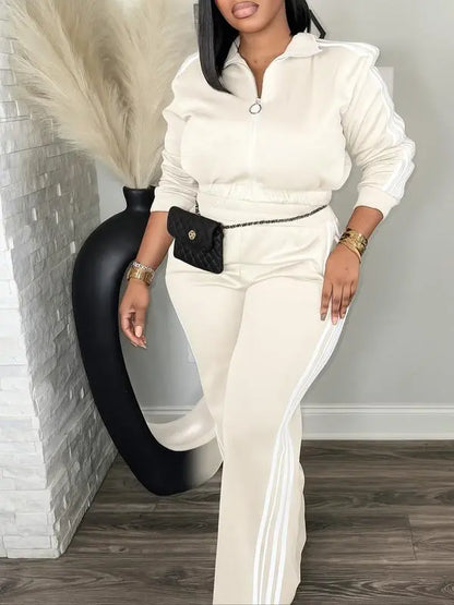 Women's Casual Long Sleeve Zip Up Jacket & Pants Set for Spring & Fall
