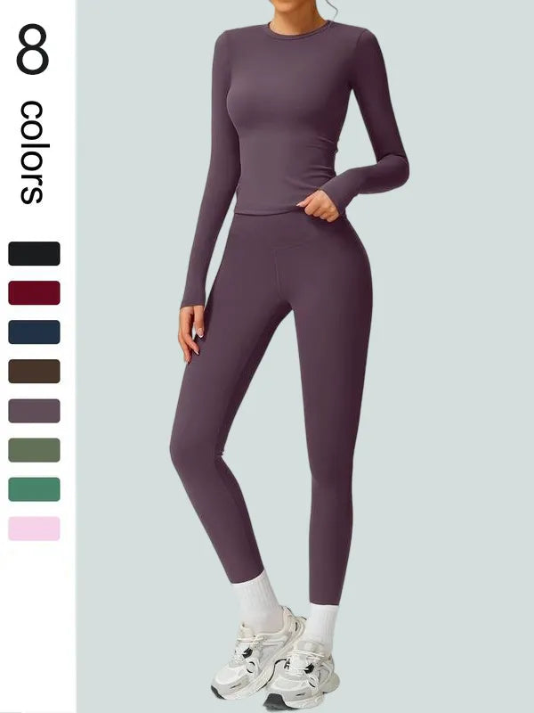 Women's Patchwork High Elastic Soft Round Neck Flat Shoulder Long Sleeve Slim Fit Beautiful Hip Tight Pants