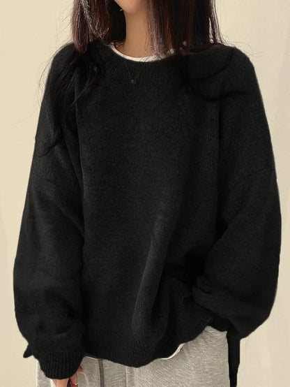 Women's Drop Shoulder Split Hem Sweater, Chic Casual Long Sleeve Round Neck Jumper