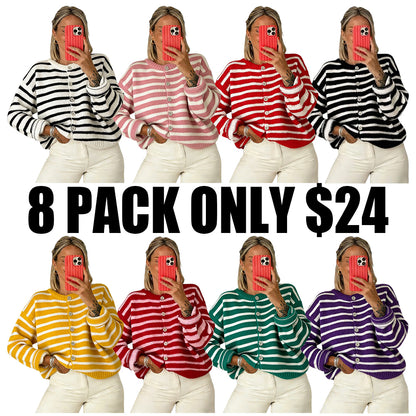 Women's striped button-up cardigan sweater