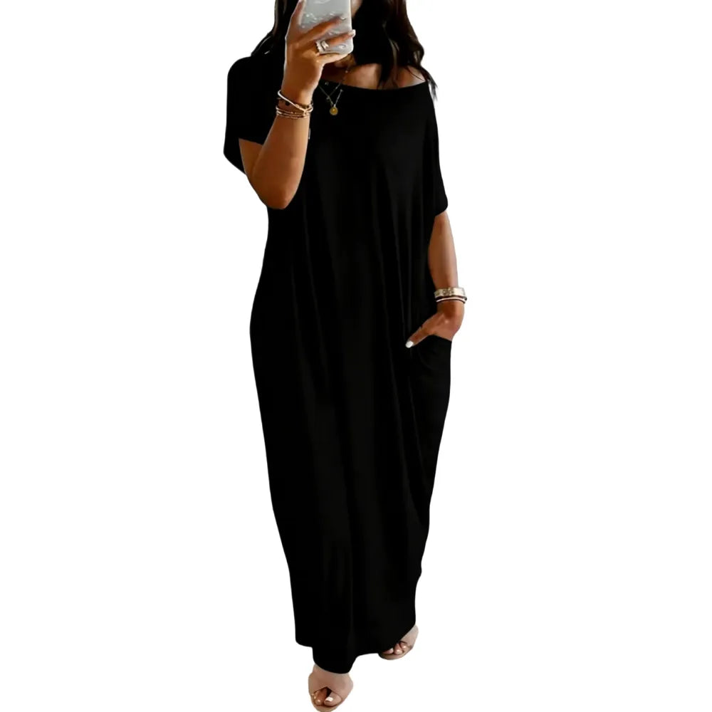 Women's Pocket Round Neck Nightdress Lady's Sleepwear Dresses