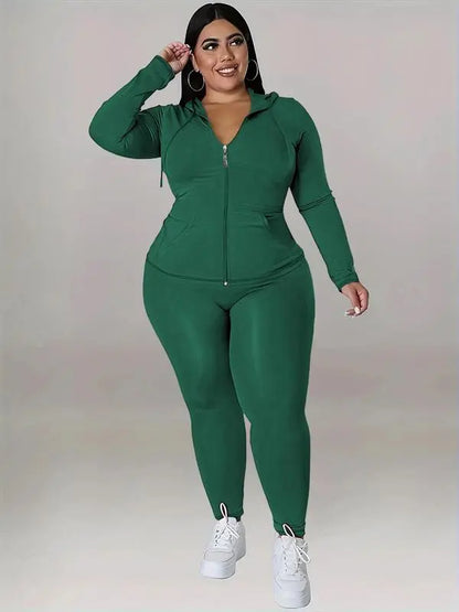 Women's Solid Color Hoodie Long Sleeve Top and Pants Sports Set