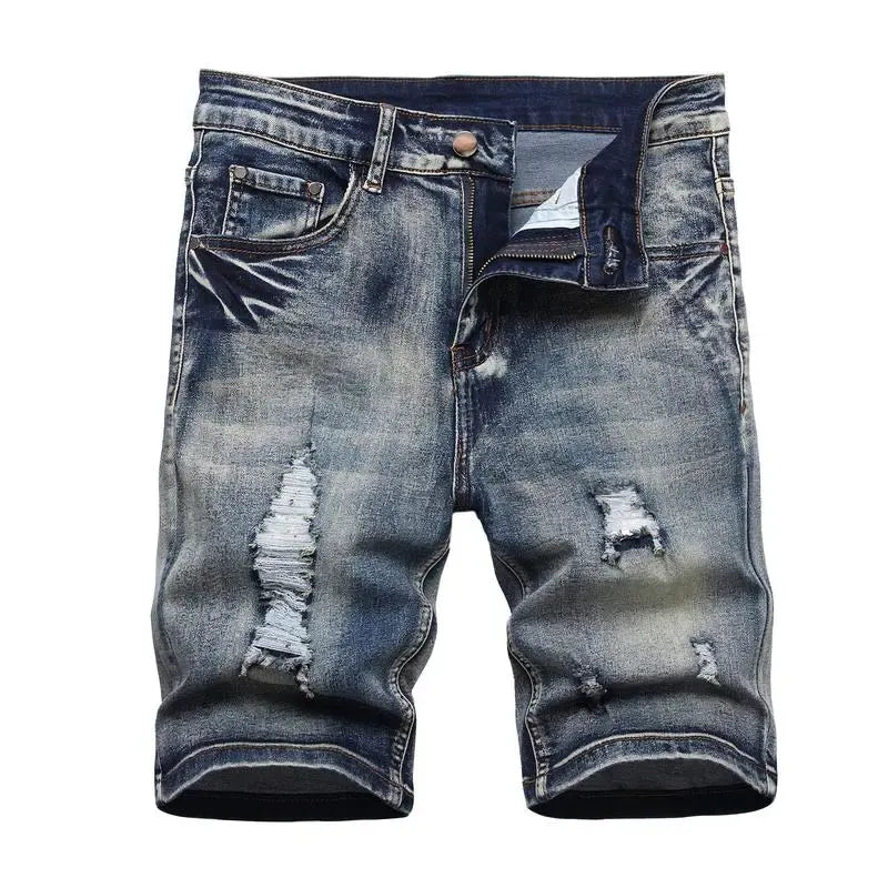 Men's Stretch Ripped Denim Cotton Comfort Shorts.