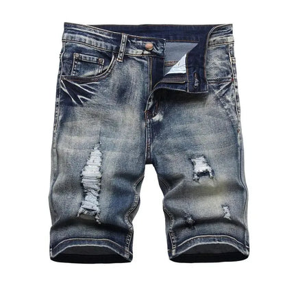 Men's Stretch Ripped Denim Cotton Comfort Shorts.