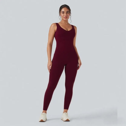 V Neck Butt Lifting Workout Jumpsuit with Pockets