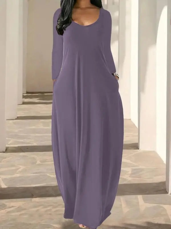 Women's Long Nightgown,Casual Round Neck Long Sleeve Pocket Sleepwear,Soft Comfortable All-Season Loungewear