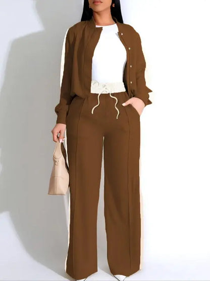 Women's Patchwork Top & Wide Leg Pants Set