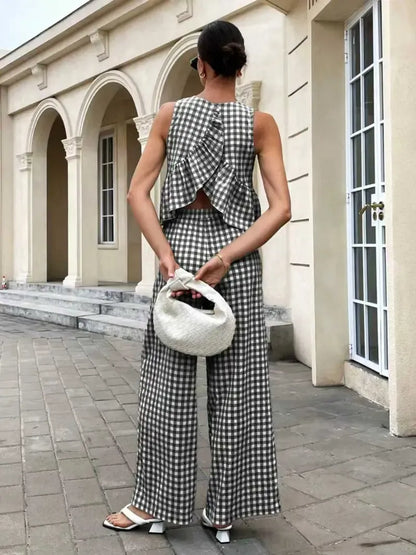 Women's Casual Sleeveless Top + Striped Pants Set