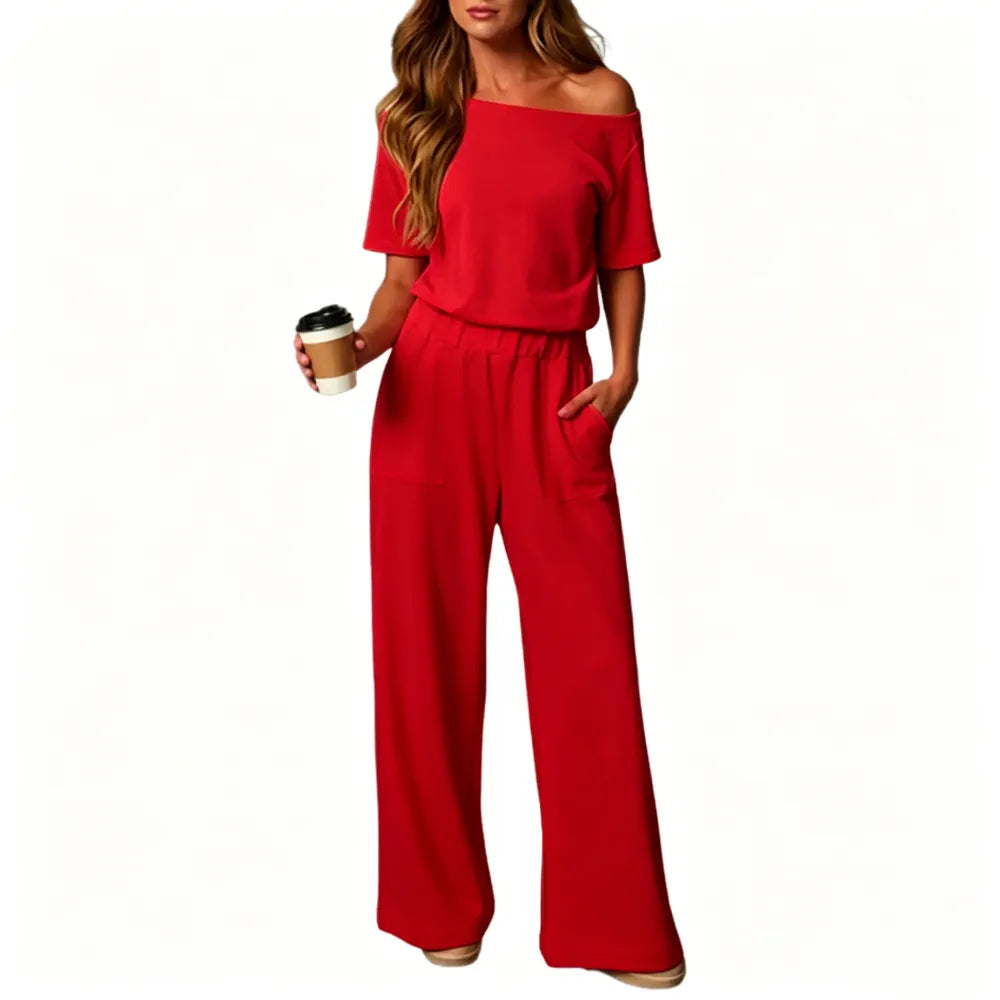 Women's Heather Off-Shoulder Wide Leg Jumpsuit