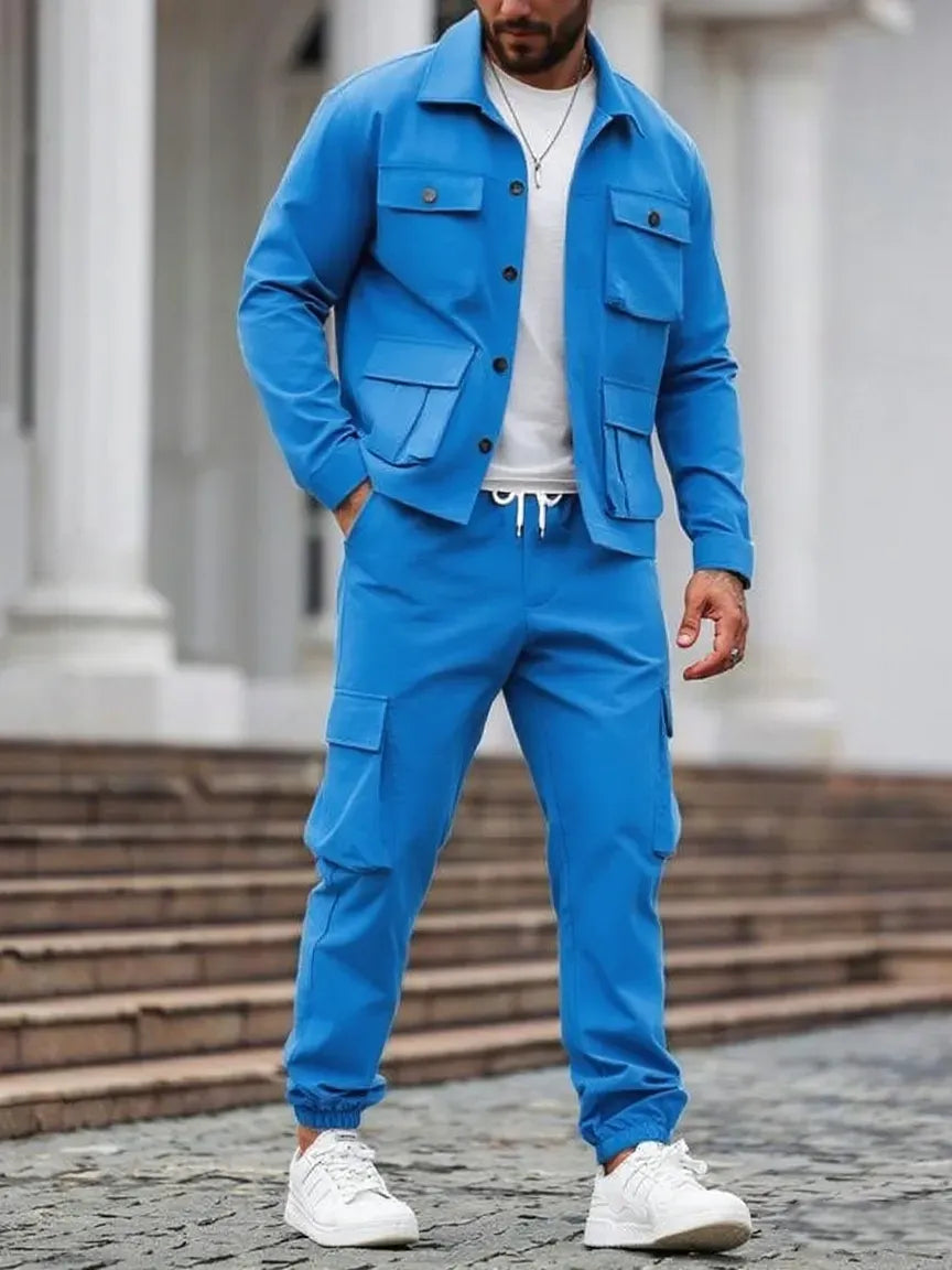 Men's Solid 2-Piece Button-Front Jacket & Pants Set