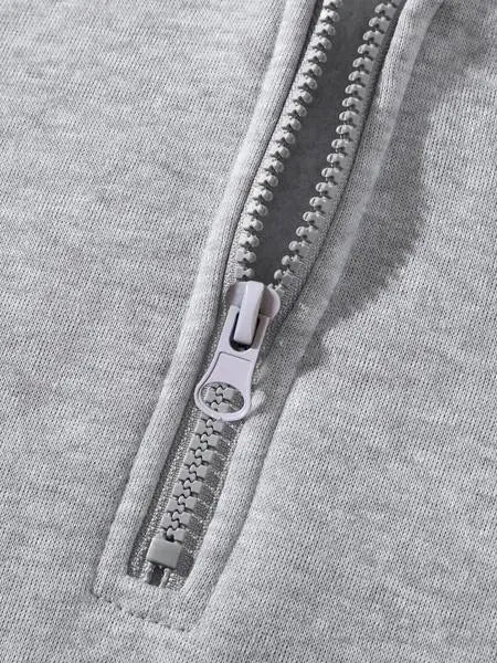 Plain Half Zip Drop Shoulder Essentials Hoodie