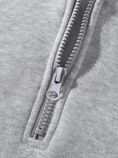 Plain Half Zip Drop Shoulder Essentials Hoodie