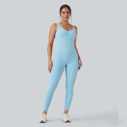 V Neck Butt Lifting Workout Jumpsuit with Pockets