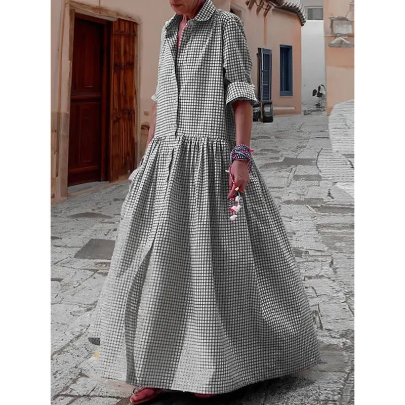 Women's Vintage Plaid Shirt Dress