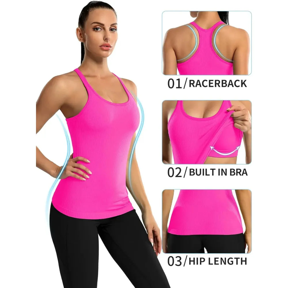 Women's Ribbed Sports Tank Top — Built-in Bra