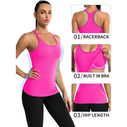 Women's Ribbed Sports Tank Top — Built-in Bra