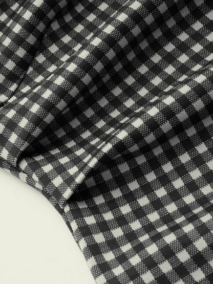 Boat Neck Gingham Bowknot Ruched Long Sleeve Top