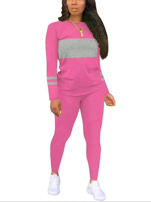 Women's Colorblock Round Neck & Plain Skinny Pants