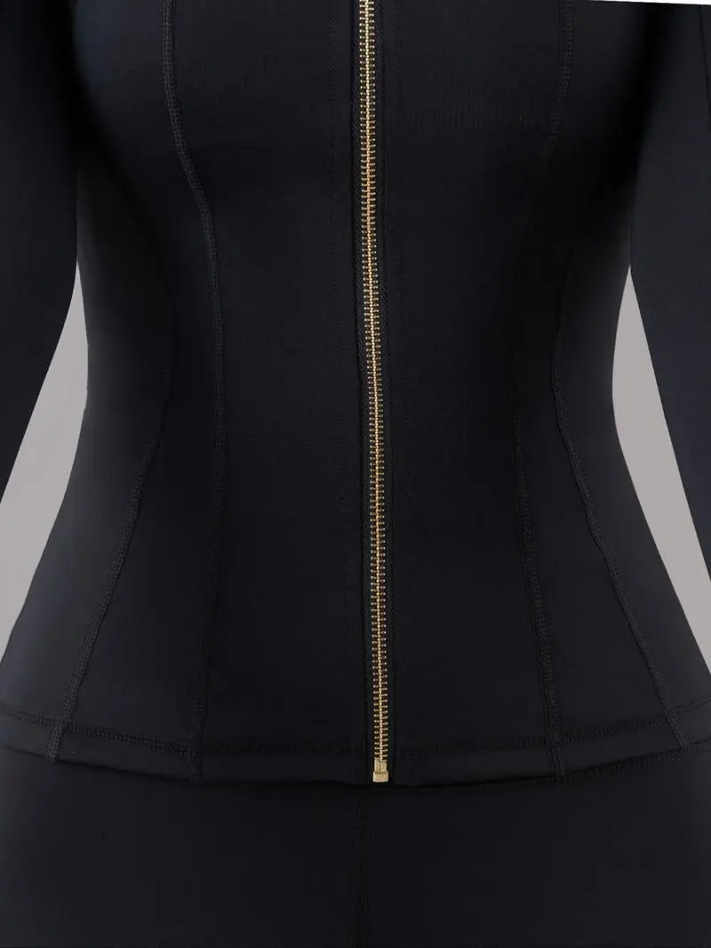 Solid Zip Up Jacket & High Waist Leggings Tracksuit Set