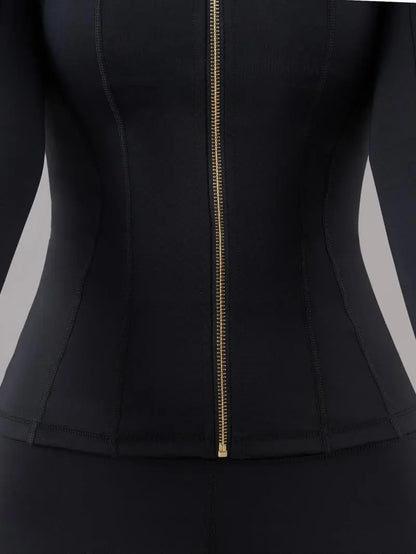 Solid Zip Up Jacket & High Waist Leggings Tracksuit Set