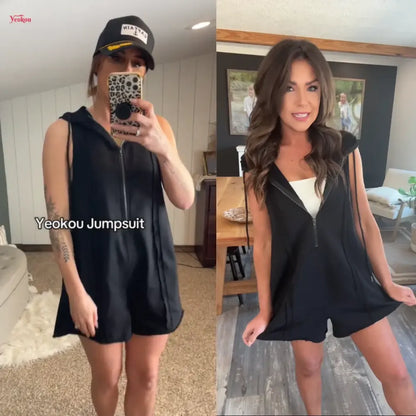Short Half Zipper Sports Jumpsuit