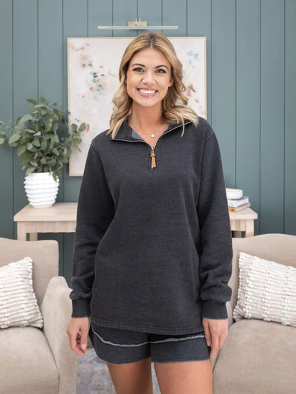 1/4 Zip "Lived - In" Garment Washed Pullover by DD Design | S-5XL