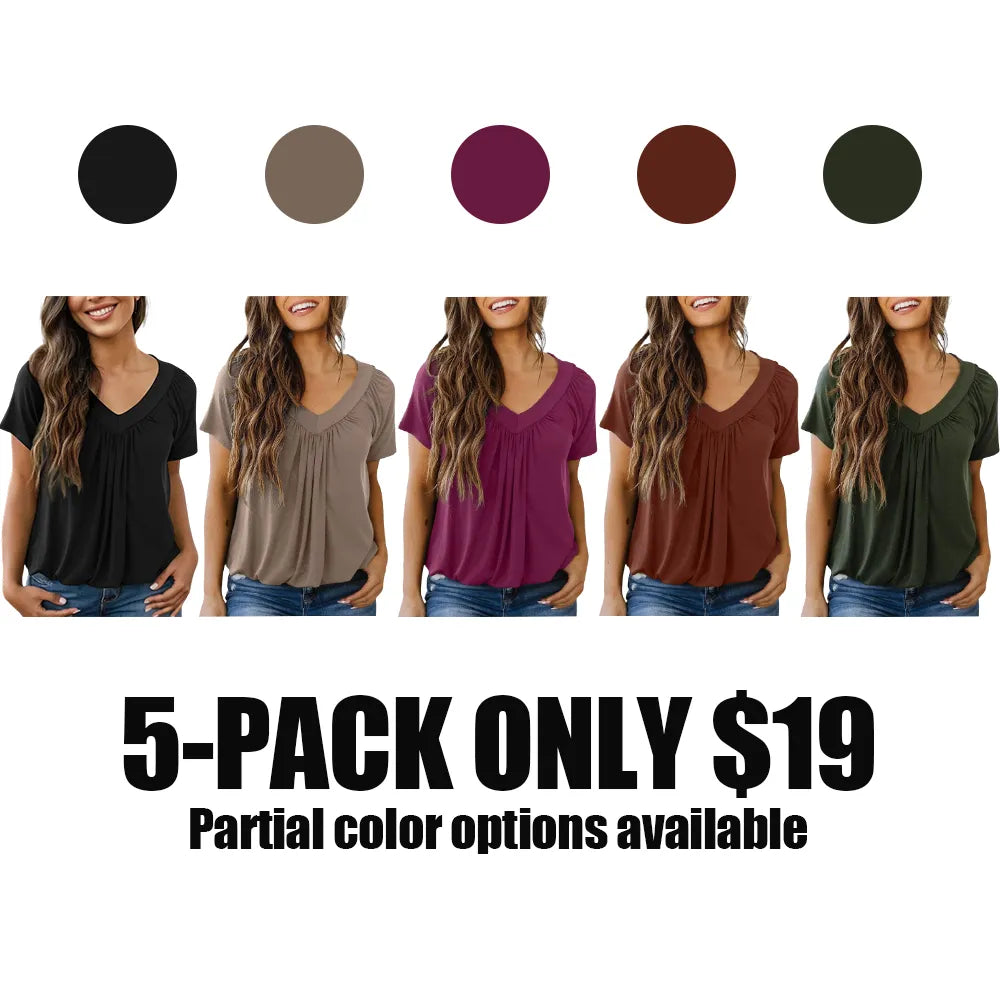 Women's Loose V-Neck Tee – Soft, Shirred Summer Top