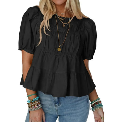 Puff Sleeve Peplum Babydoll Tops
