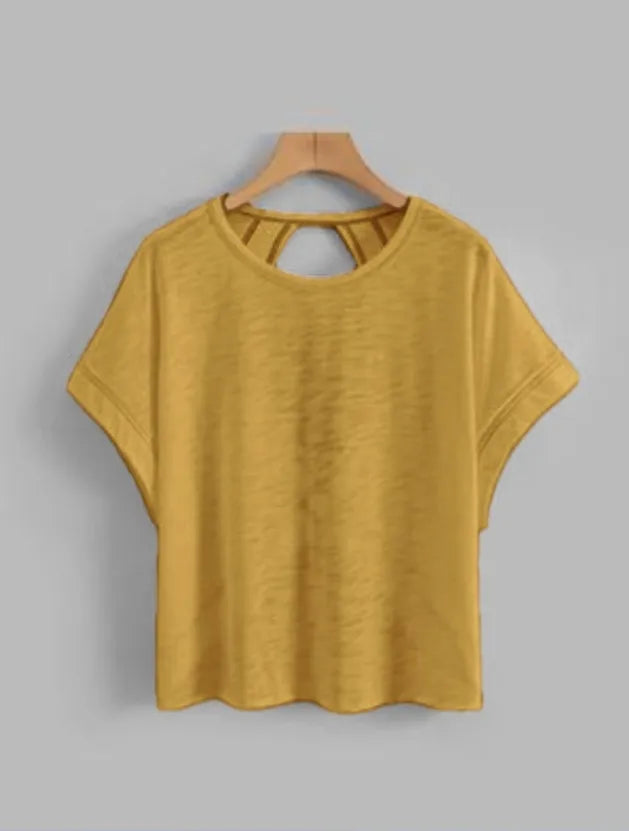 Women's Plain Cut Out Asymmetrical Hem Batwing Sleeve Tee, Elegant Casual Short Sleeve Round Neck T-Shirt for Summer, Ladies Clothes for Daily Wear