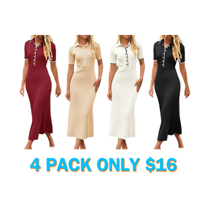 Women's V Neck Ribbed Knit Maxi Dress