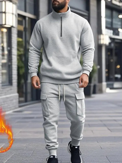 Men's Casual Fleece Lined Zipper Work Pants Set