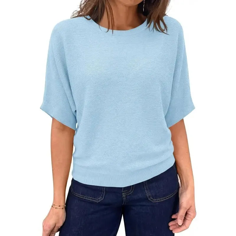 Boat Neck Lightweight Loose Fitting Knit Tops