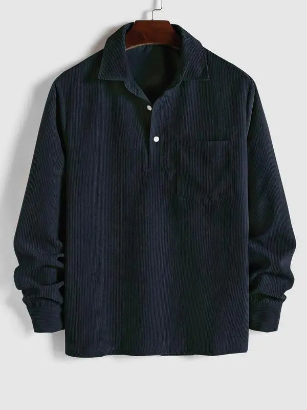 Men's Plain Pocket Half Button Corduroy Shirt