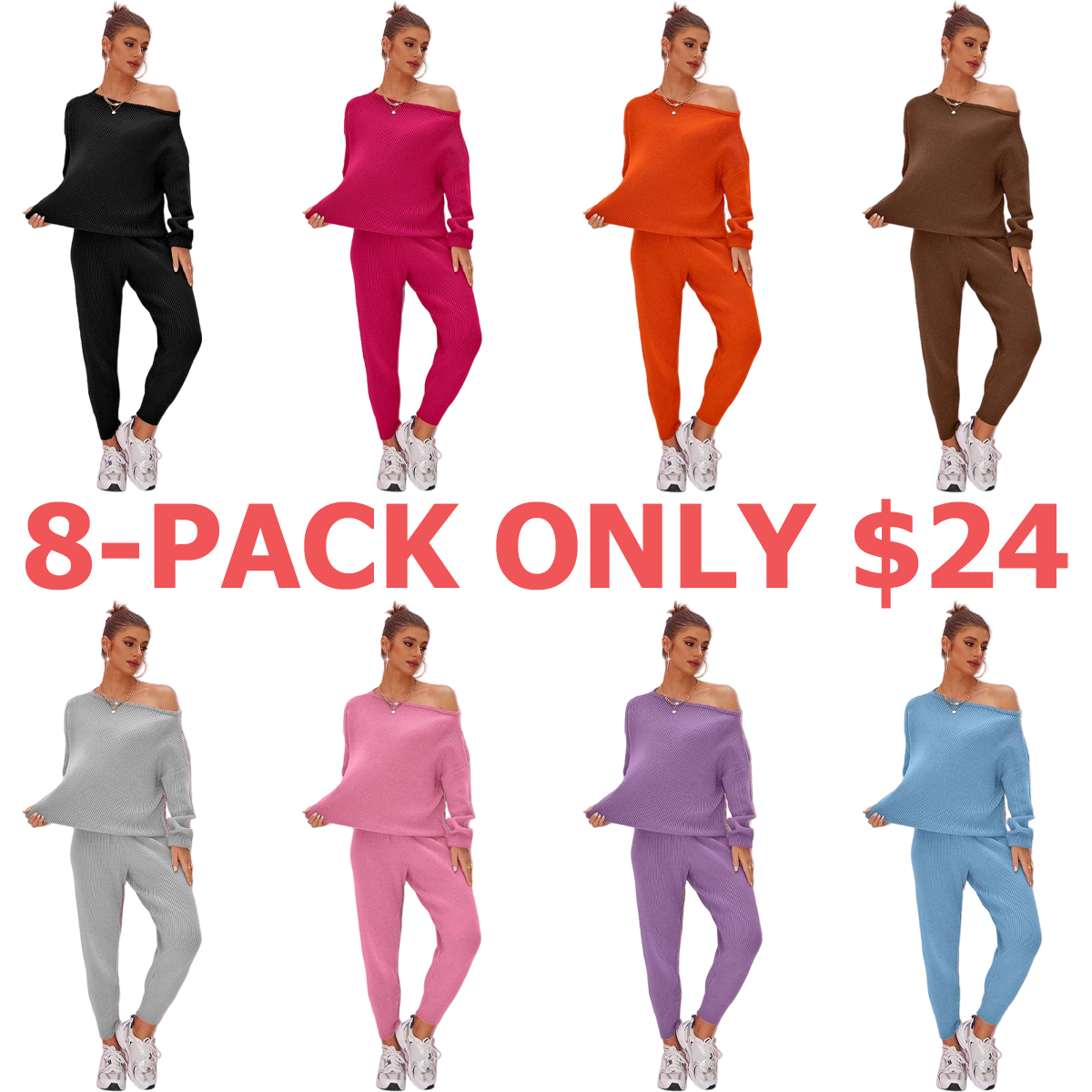Women's 2025 Fall Winter Knit Set Oversized Sweater & Lounge Pants Matching Sets for Women Striped Knit Basic Black Fitted Long Sleeve Shirts & Blouses