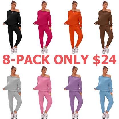 Women's 2025 Fall Winter Knit Set Oversized Sweater & Lounge Pants Matching Sets for Women Striped Knit Basic Black Fitted Long Sleeve Shirts & Blouses