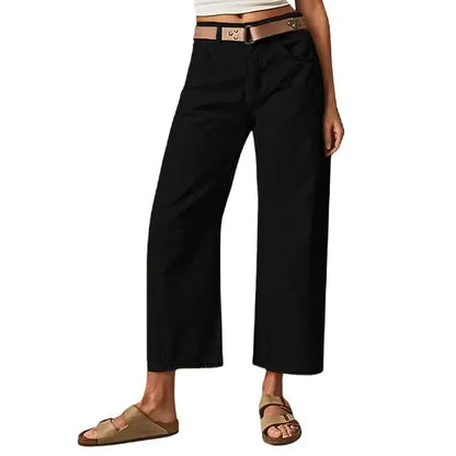 Solid Stitch Detail Mid Waist Crop Baby Barrel Pants