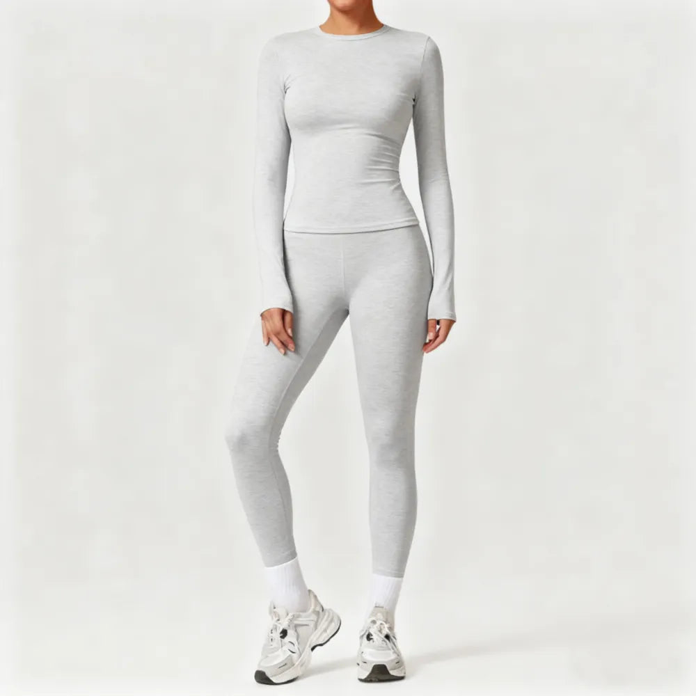 2-Piece Set Women's Long Sleeve Solid Color Sports Set