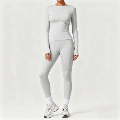 2-Piece Set Women's Long Sleeve Solid Color Sports Set