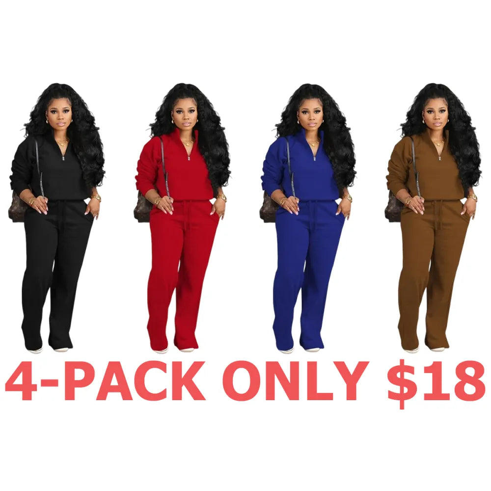 Two-piece Set Women's Solid Zip Up Funnel Neck Sweatshirt & Drawstring Waist Pants