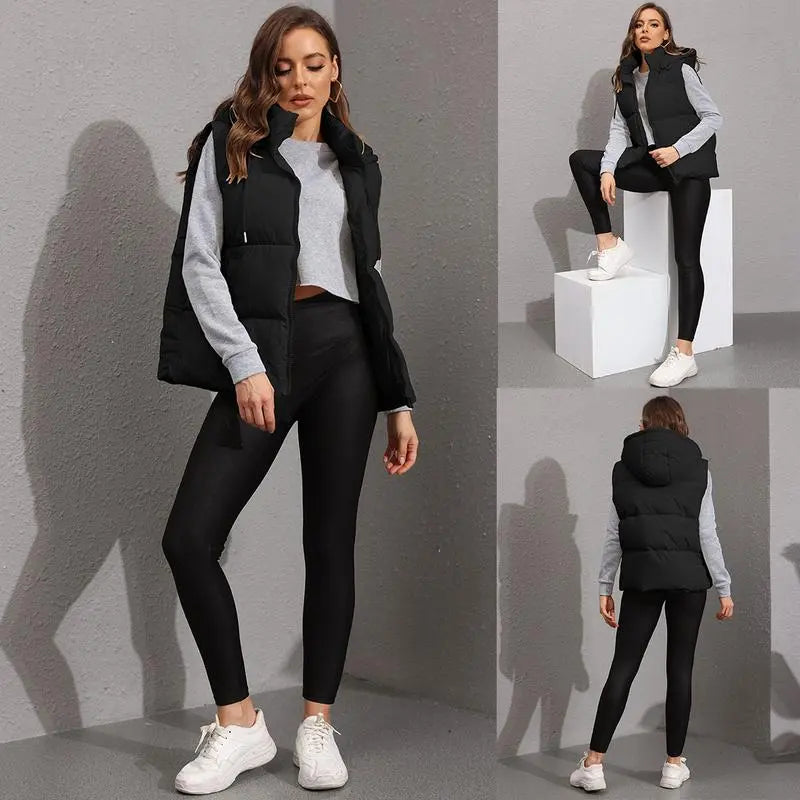 Women's Sleeveless Quilted Winter Warm Hooded