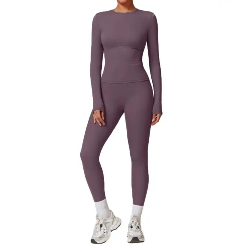 2-Piece Set Women's Long Sleeve Solid Color Sports Set