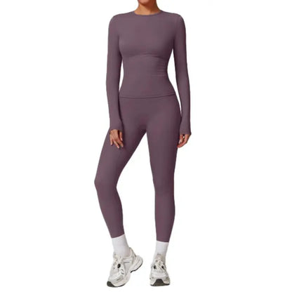 2-Piece Set Women's Long Sleeve Solid Color Sports Set
