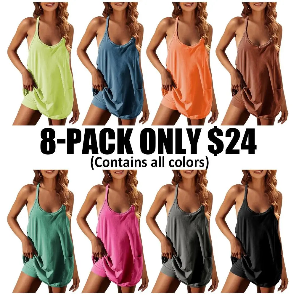Women's Summer Sleeveless Mini Dress, Casual Sporty Dress, Short Tennis Skirt with Pockets