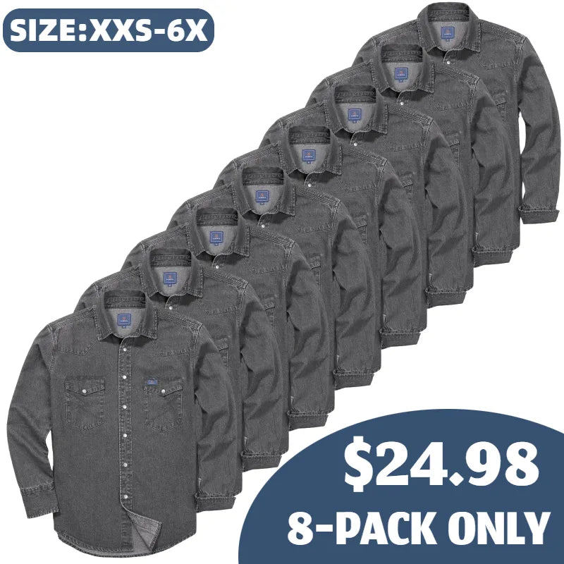 🔥HOT-SALE 🔥Men's Long Sleeve Stone-Washed and Pre-Washed Denim Work Shirt