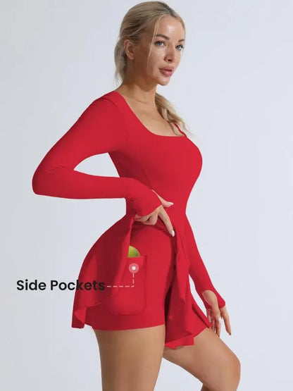 Women's Solid Criss Cross Backless 2 in 1 Sports Dress