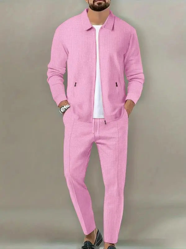 Men's Plain Zip Up Jacket & Drawstring Waist Pants Tracksuit Set