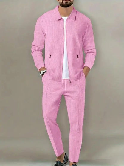 Men's Plain Zip Up Jacket & Drawstring Waist Pants Tracksuit Set