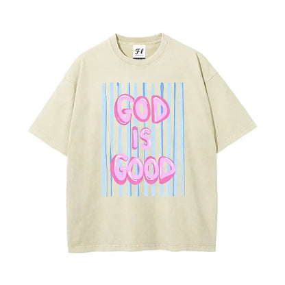 Unisex God is Good Print Washed T-Shirt