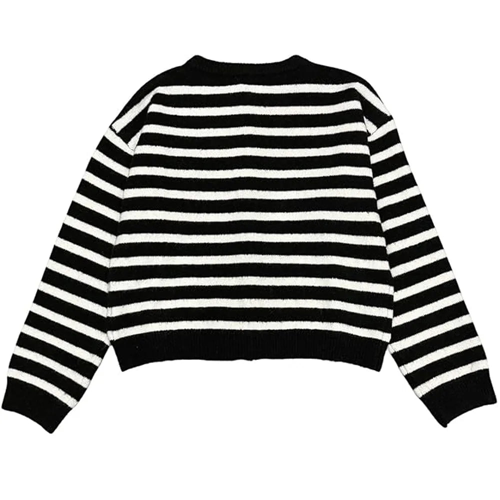 Women's striped button-up cardigan sweater